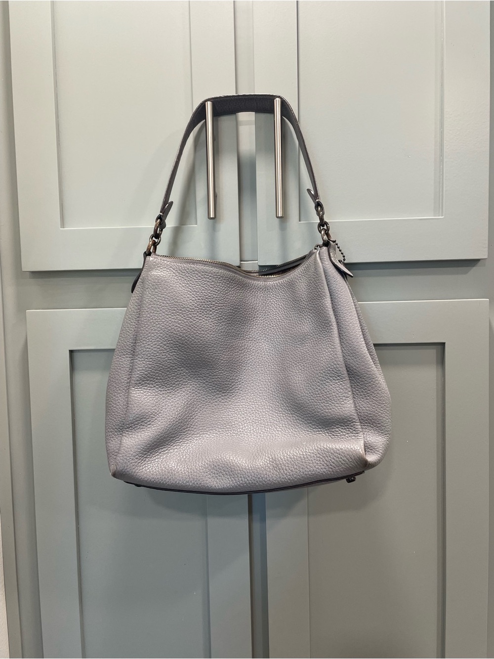 Coach Light Gray Pebbled Leather Shoulder Bag